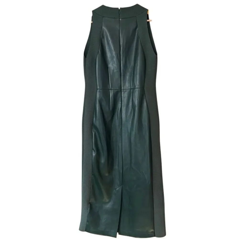 Ann Taylor faux leather mixed media sweater dress green size 6 - Picture 2 of 9